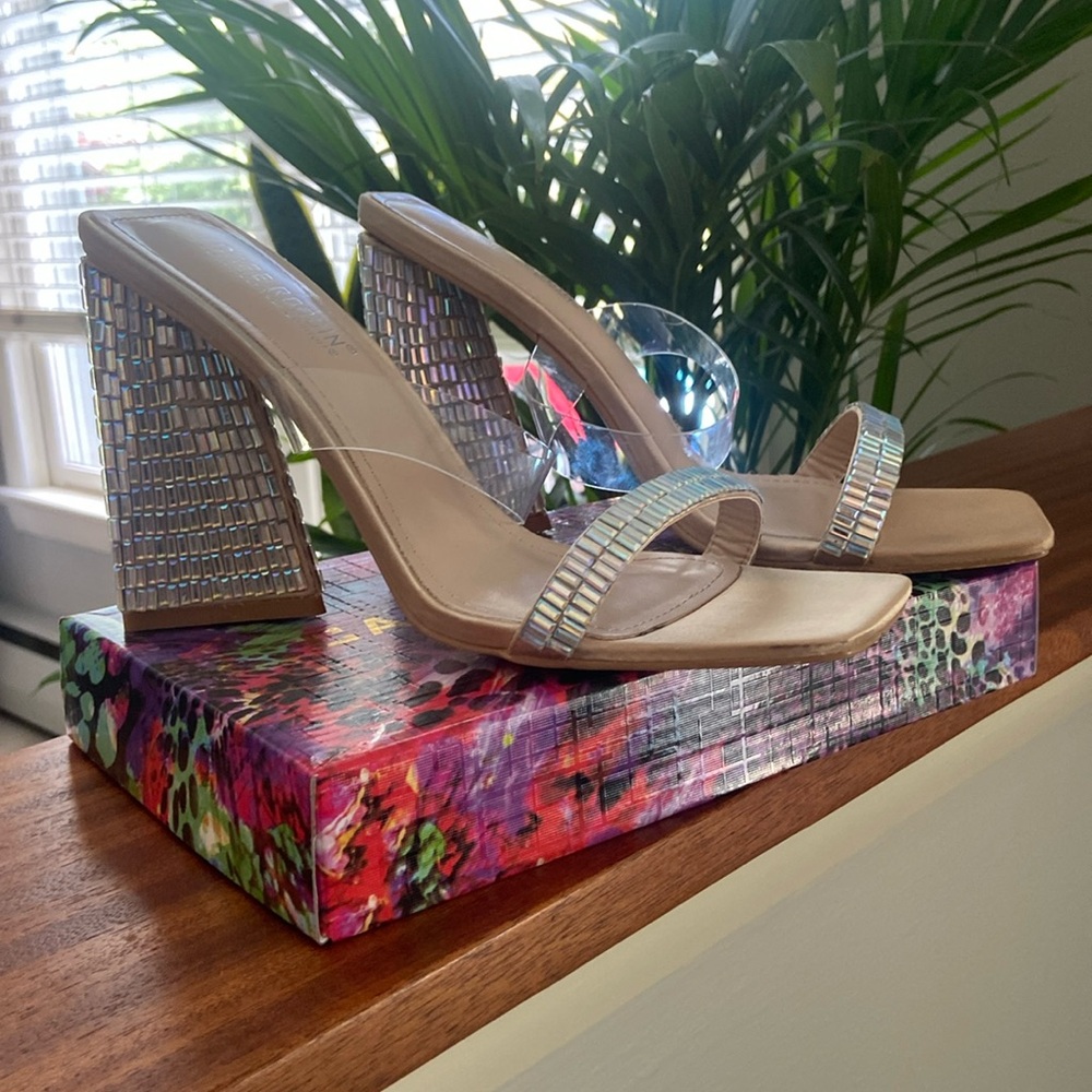 Cape Robbins Milus Slip On Block Chunky Heels | Rhinestones